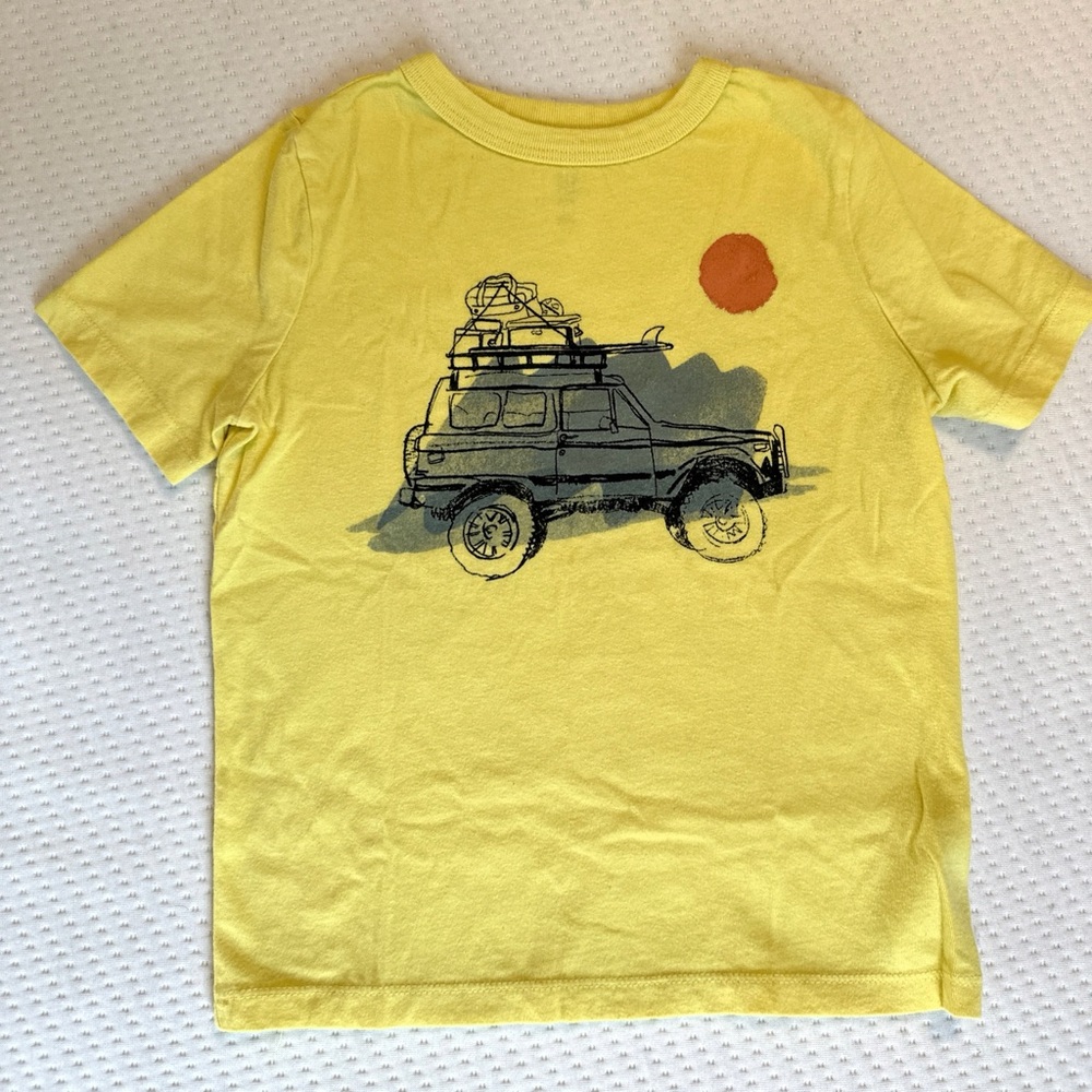 Yellow Kids T-Shirt with Car Print